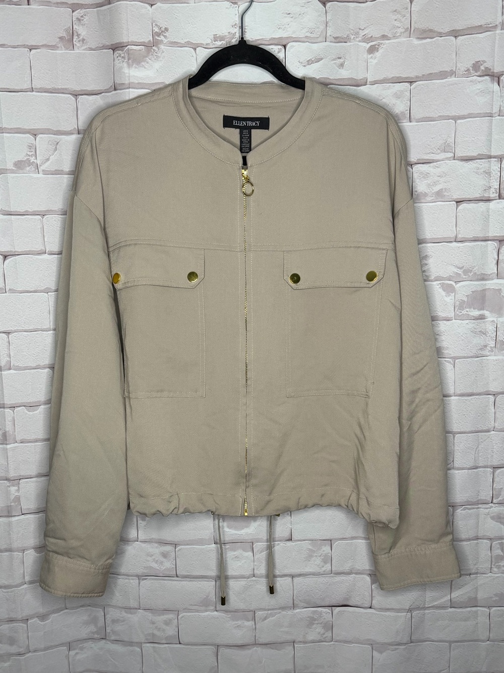 Ellen‎ Tracy Beige Utility Zip Jacket Gold Hardware Size Medium